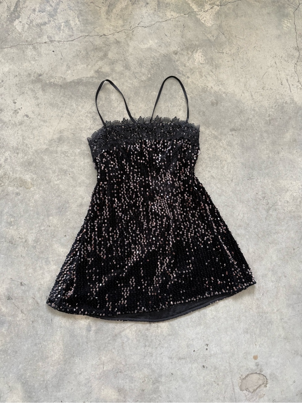 Free People Black Sequin Spaghetti-Strap Mini Dress